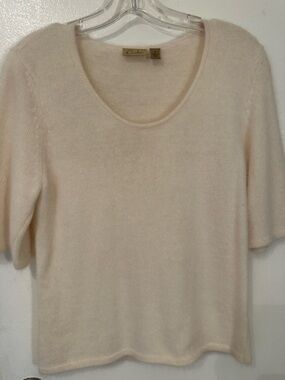 Cream Short Sleeve Scoop Neck Sweater -Angora Rabbit blend